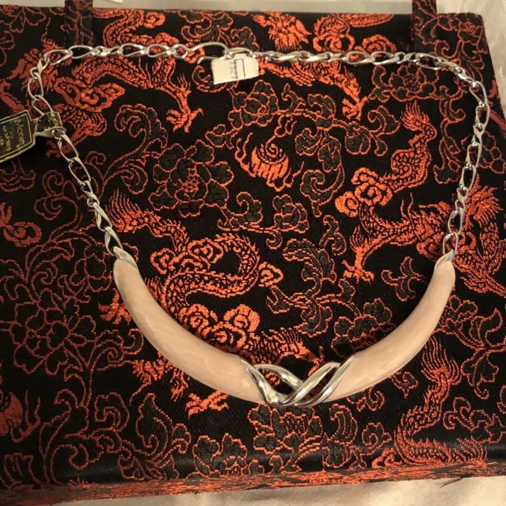Signed Monet Enamel Pink & Silver Tone  Necklace. New with Tag
